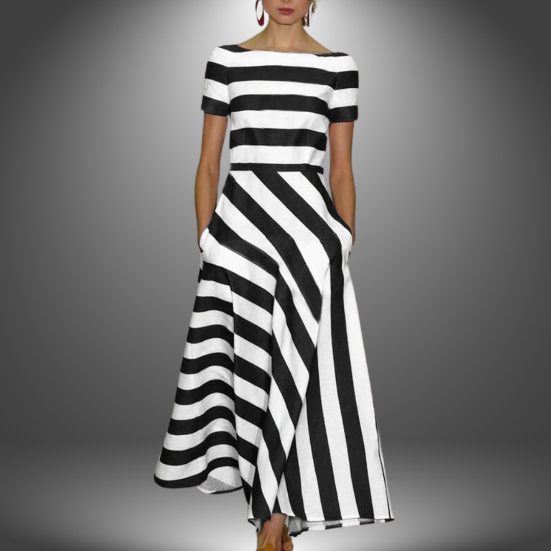 Alma | Gestreiftes A-Linien Maxi-Kleid