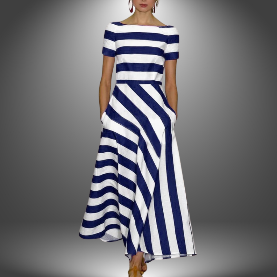 Alma | Gestreiftes A-Linien Maxi-Kleid