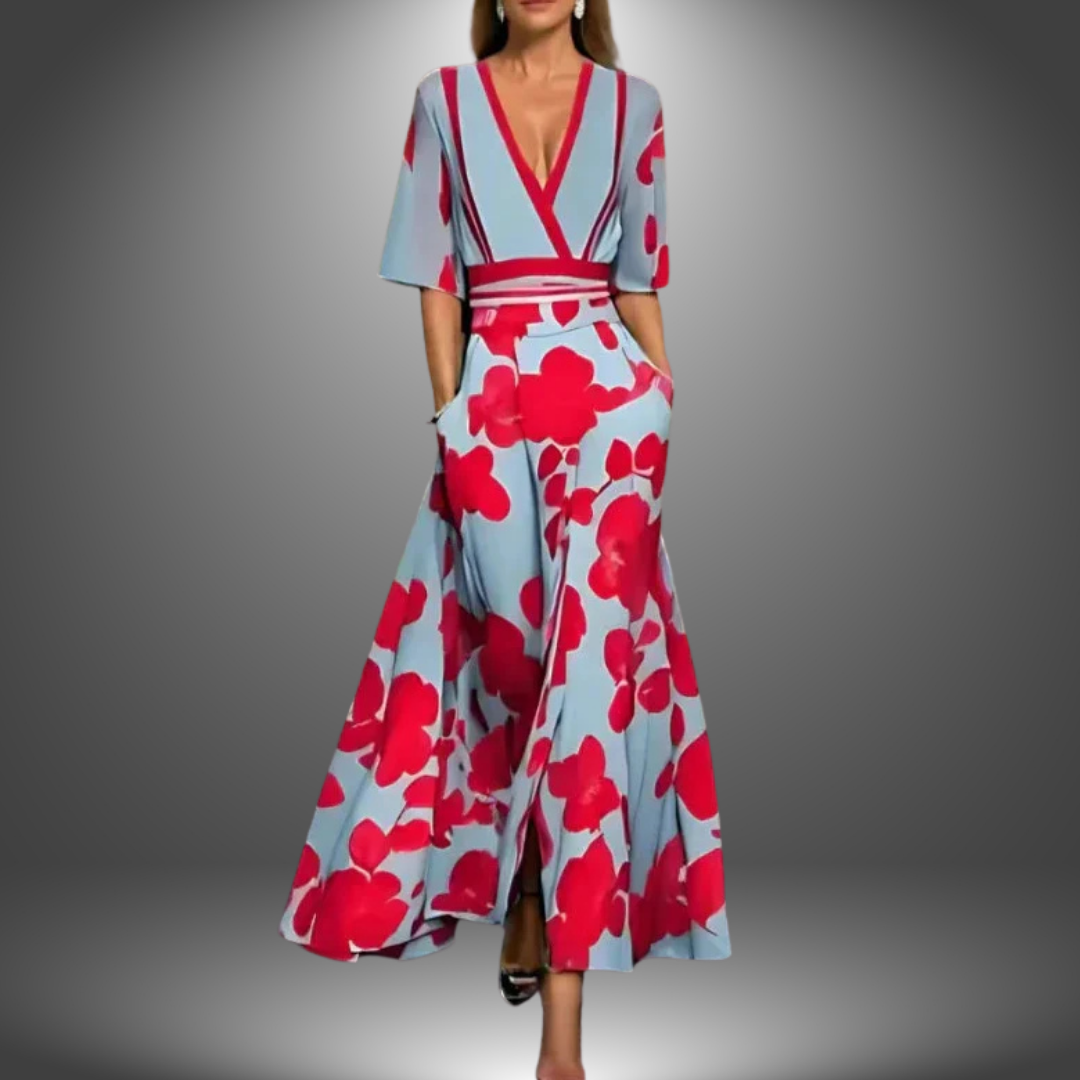 Alexa | Elegantes Maxikleid mit Floral-V-Ausschnitt