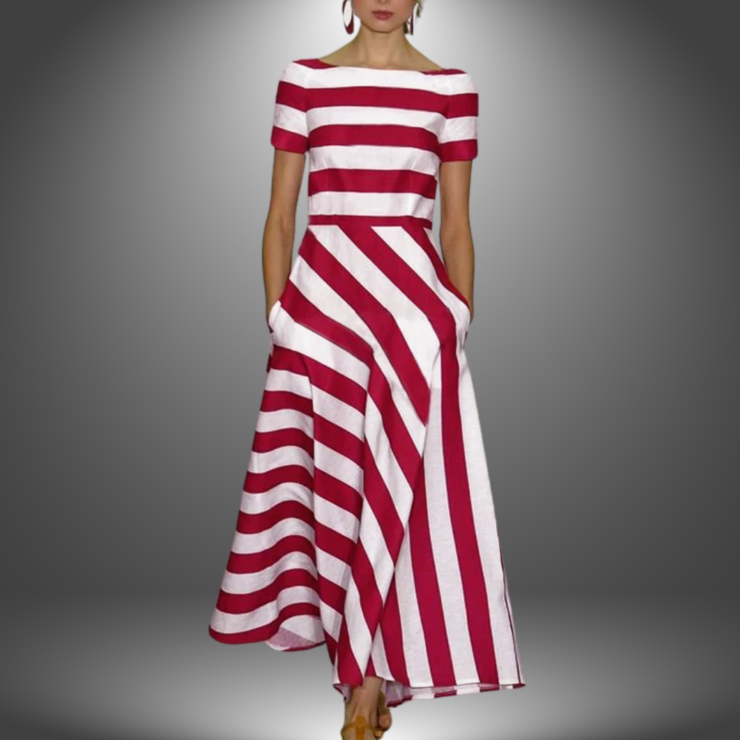 Alma | Gestreiftes A-Linien Maxi-Kleid
